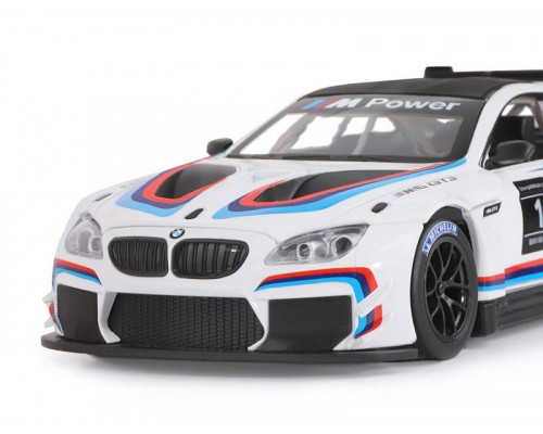 Машина АВТОПАНОРАМА BMW M6 GT3, белый, 1/24, свет, звук, в/к 24,5*12,5*10,5 см