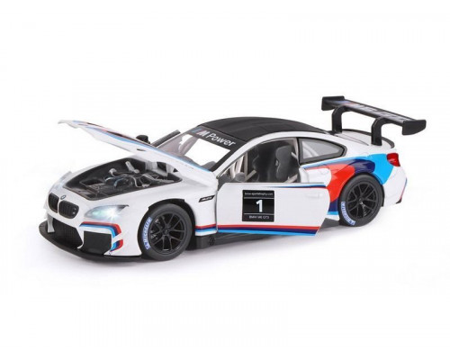 Машина АВТОПАНОРАМА BMW M6 GT3, белый, 1/24, свет, звук, в/к 24,5*12,5*10,5 см