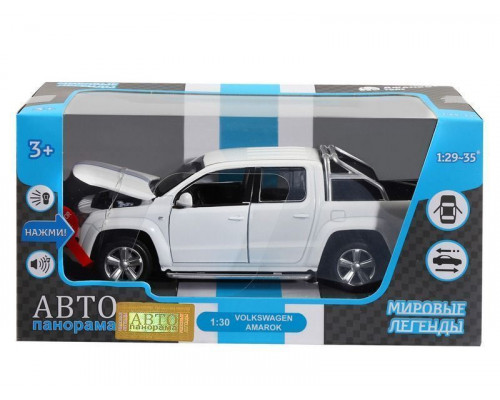 Машина АВТОПАНОРАМА Volkswagen Amarok, белый, 1/30, свет, звук, инерция, в/к 20*10*11 см