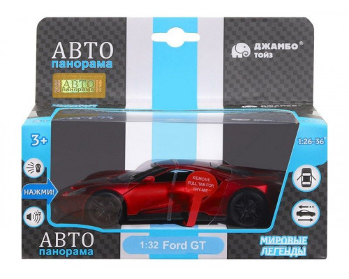 Машина АВТОПАНОРАМА Ford GT, красный, 1/32, свет, звук, инерция, в/к 17,5*12,5*6,5 см