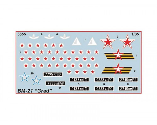 Сборная модель ZVEZDA Российская самоходная реактивная система залпового огня Град БМ-21, 1/35